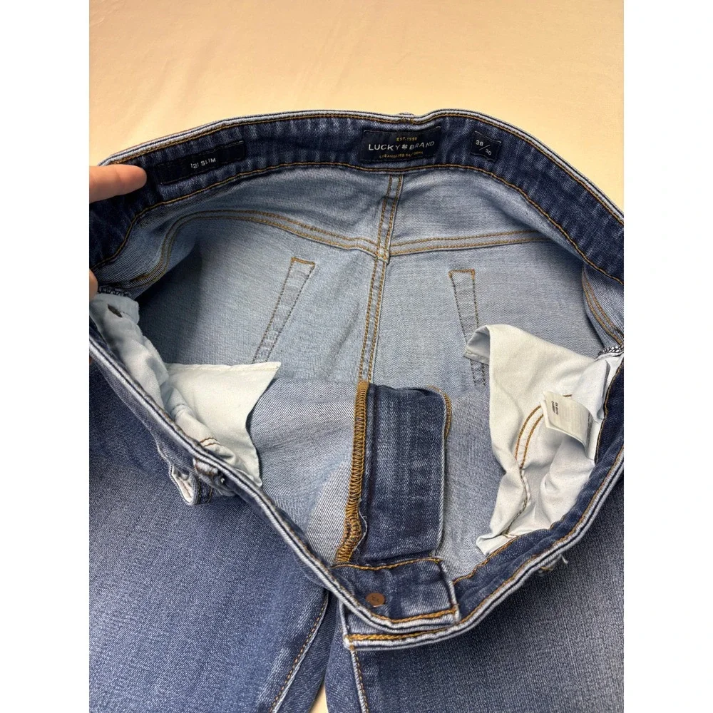 Lucky Brand 121 Slim Mens Blue Denim Jeans 38x30‎ Medium Wash Stretch Coolmax